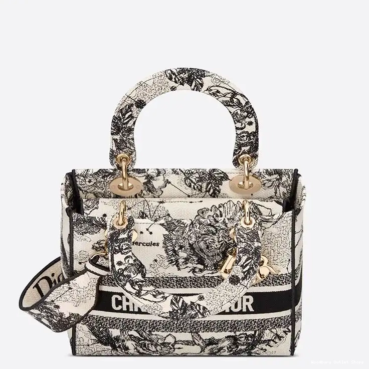 Cheap Jouy Motif White Zodiac Canvas de Bag Medium Toile Lady D-lite 0404 Hot Sale
